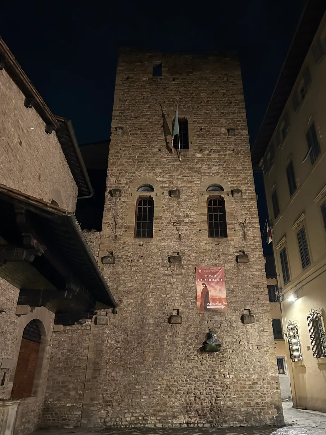 Sara's original night photo of the Casa di Dante area in Florence